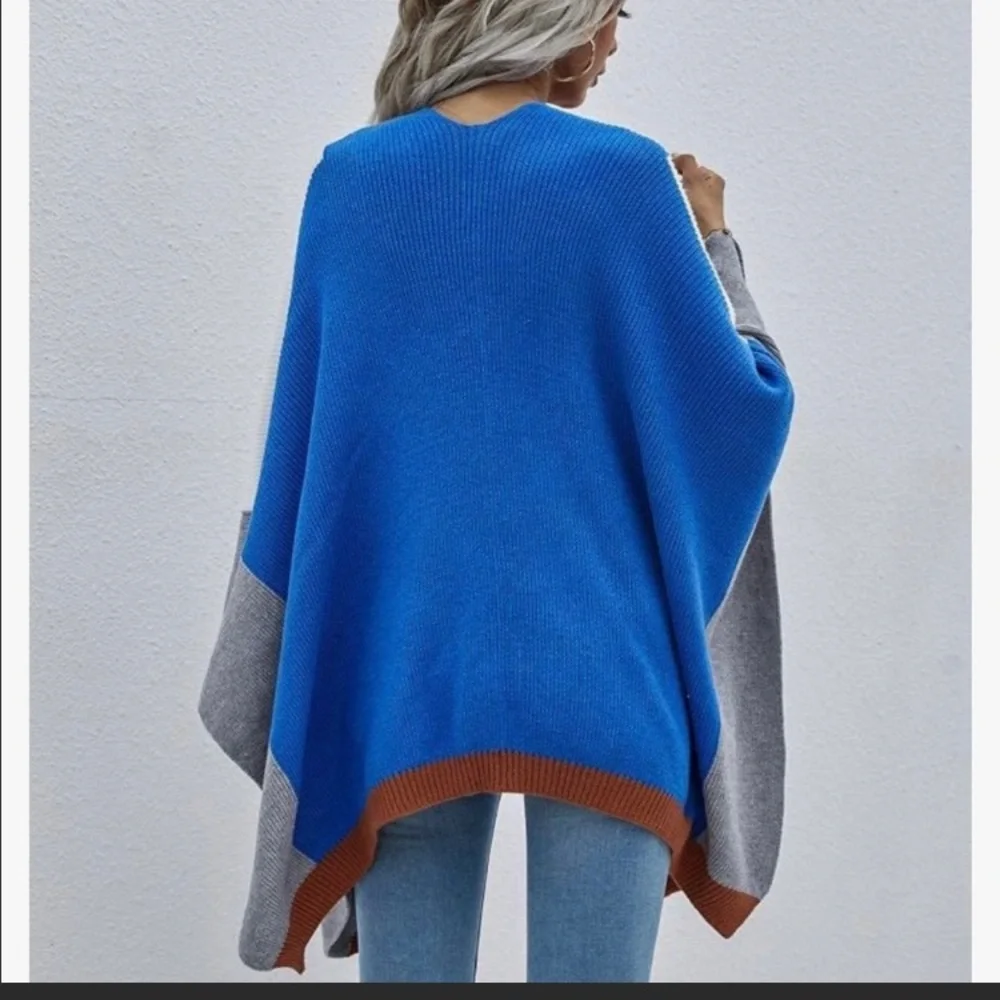Open Front Color Block Batwing Ruana - Picture 6 of 9
